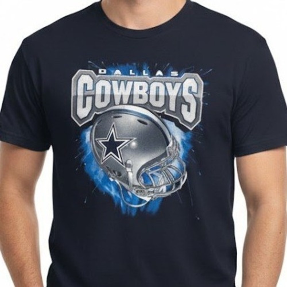 Dallas Cowboys‎ Shirt Mens Blue Big Helmet Splash Logo Graphic NFL Team Apparel